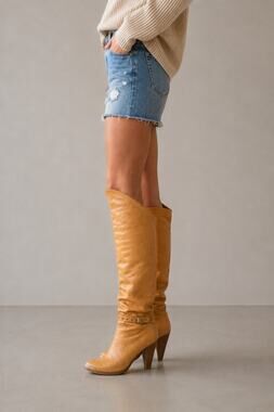 Vintage Zodiac USA Tan Leather Tall Heeled Boots Women's Size 7M
